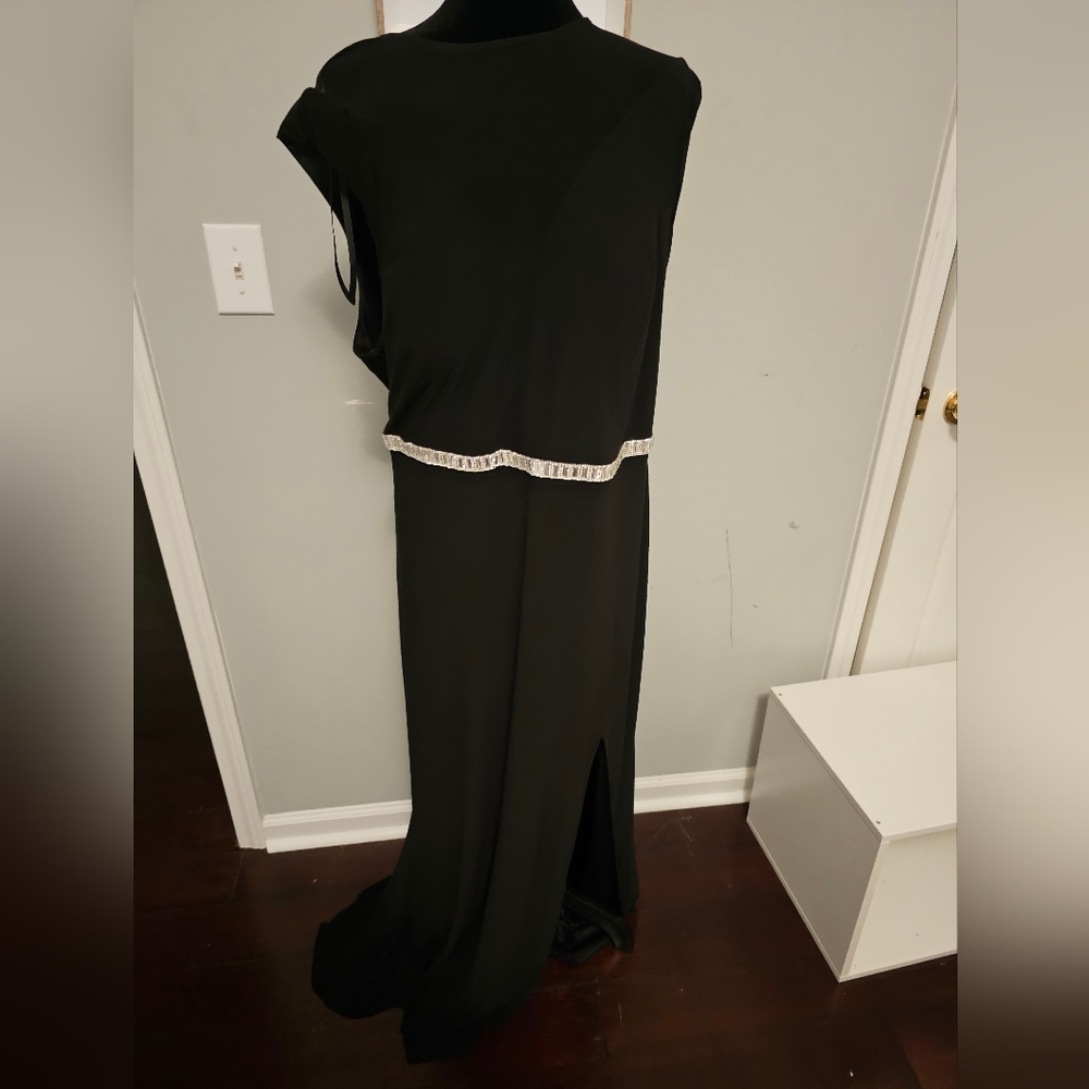 Floor length evening gown with slit